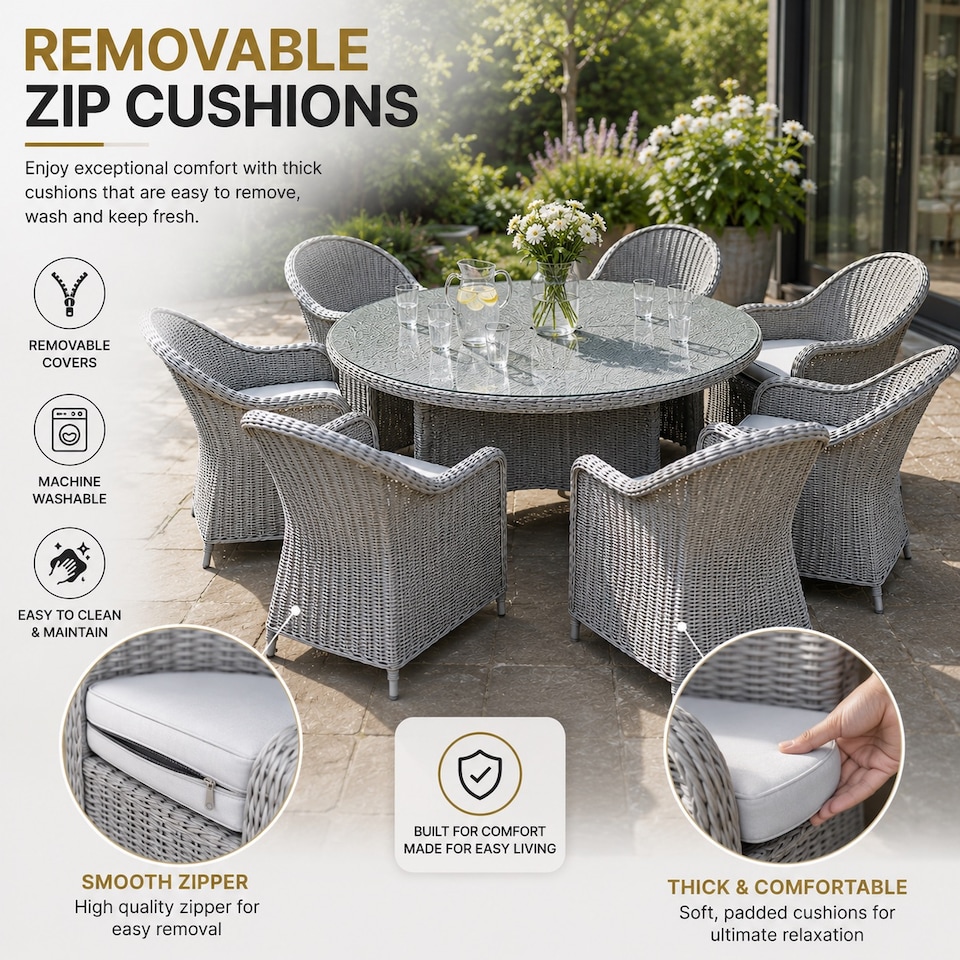 image 1 of Sorrento 6-Seater Rattan Dining Set, Round Garden Table with Chairs, Outdoor Patio Furniture Set