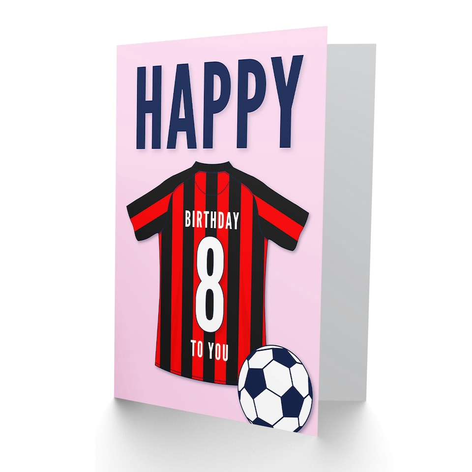 image 1 of Football Strip Kit Red Striped Top Age 8 Year Old Child Kids 8th Birthday Card