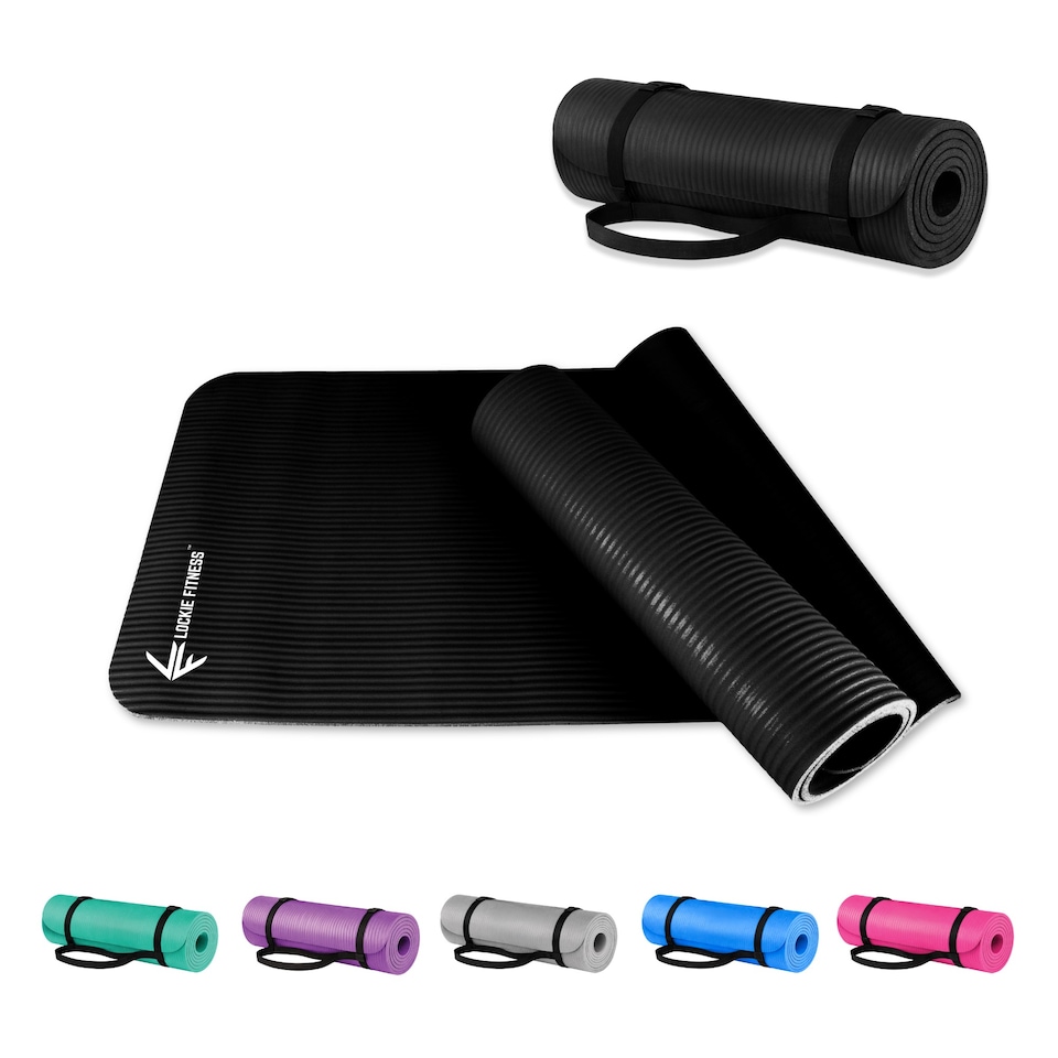 image 1 of Lockie Fitness Yoga Mat 8 mm Thick, Non Slip Exercise Mat for Women and Men, TPE Foam Pilates Mat, Gym Mat for Home Workout, Yoga, Pilates, Exercise & Gymnastics, 180 x 60 cm, Black