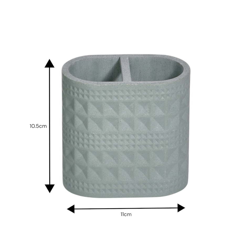 image 1 of Maison Soft Green Shimmer Bathroom Accessory Set - Soap Dispenser & Toothbrush Holder | Green | Green | 1