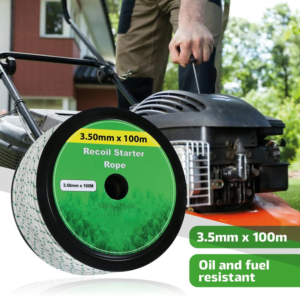 image 1 of SPARES2GO Pull Cord 3.5mm x 100m Starter Rope Recoil Lawnmower Chainsaw Strimmer Blower