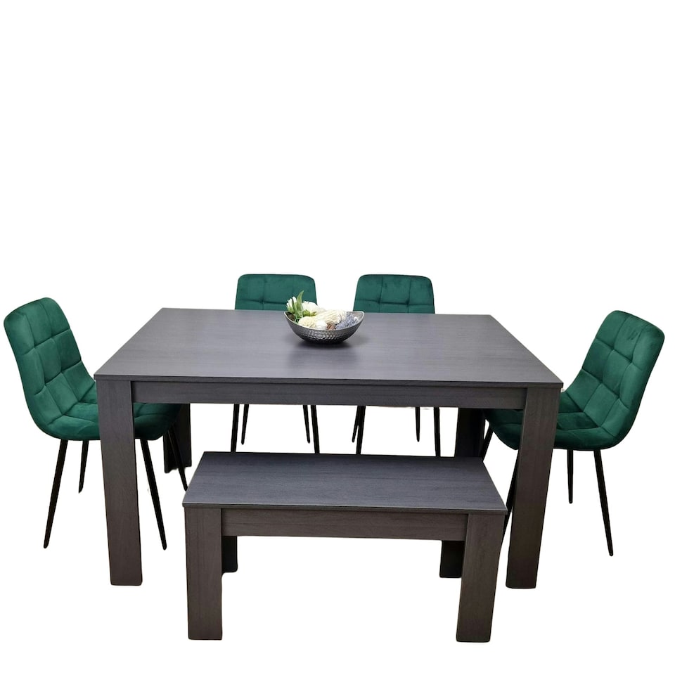 image 1 of Dining Table Set with 4 Chairs and a Bench Dining Room and Kitchen table set of 4 Grey