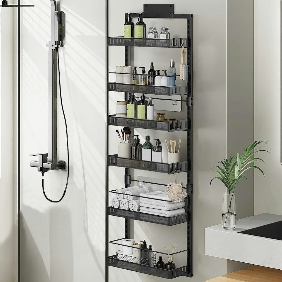 image 1 of Living and Home Black Steel Over-the-Door Kitchen Pantry Organiser