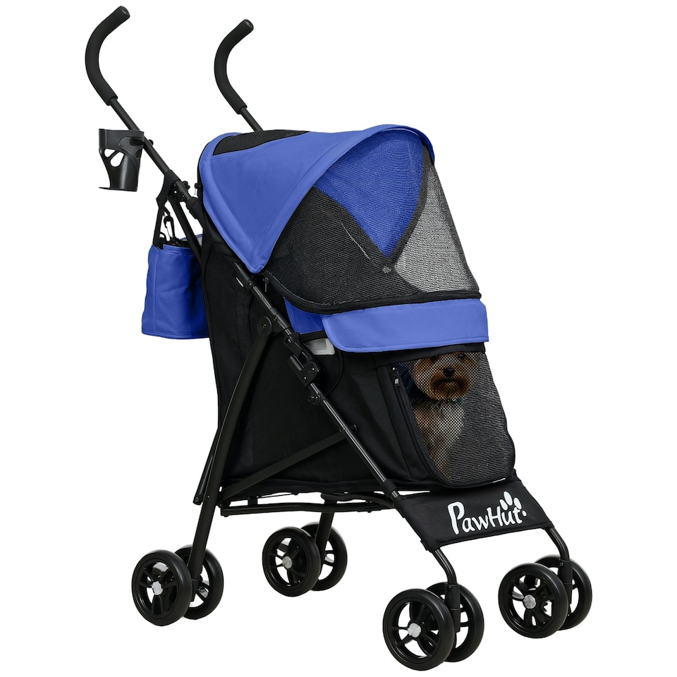 image 1 of PawHut Lightweight Foldable Dog Stroller for Mini Dogs, Dark Blue Blue