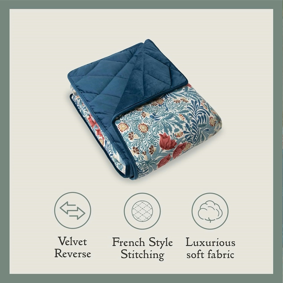 image 1 of Morris & Co Bower Print Square Box Dog & Cat Blanket Blue | One Size