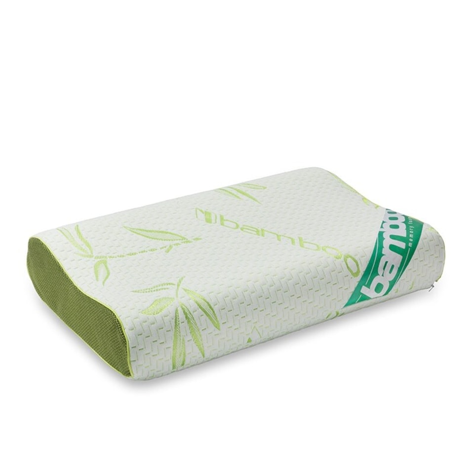 image 1 of Small Bamboo Memory Foam Contour Neck Support Organic Orthopaedic Pillow | Green