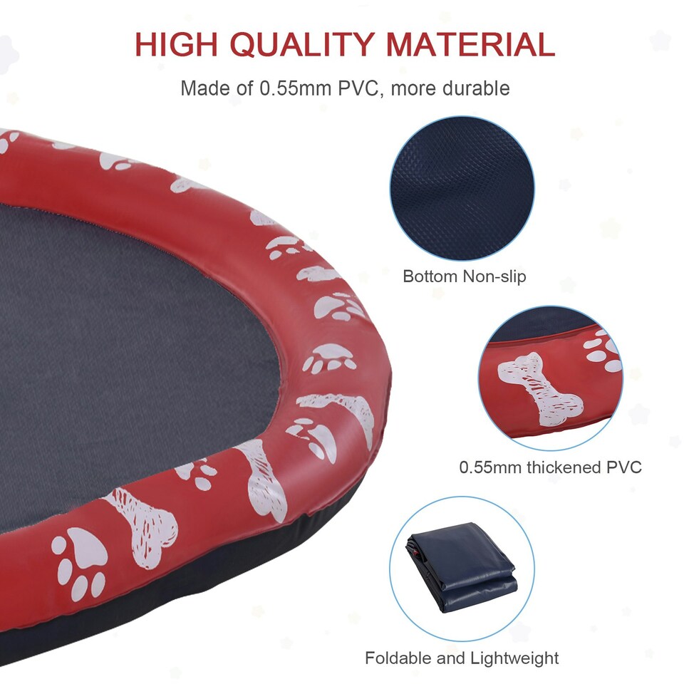 image 1 of PawHut 150cm Splash Pad Sprinkler for Pets Dog Bath Pool Non-slip Outdoor Red