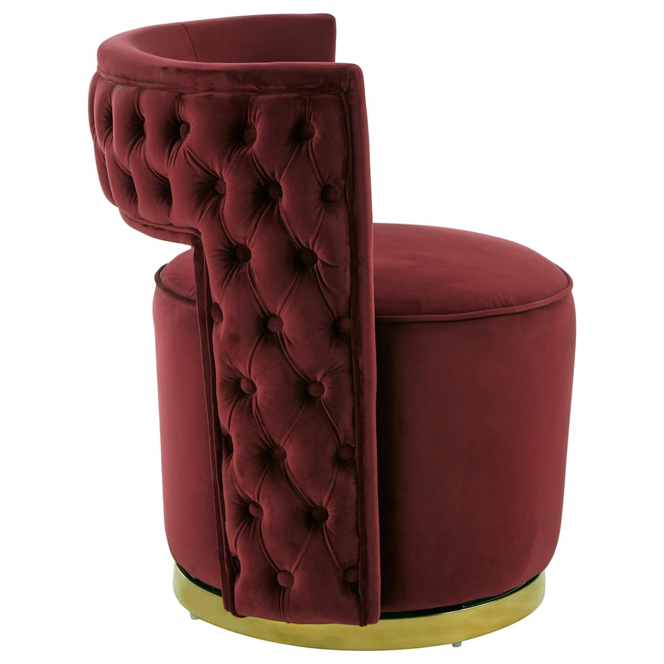 image 1 of Interiors by Premier Red Wine Velvet Upholstered Round Chair, Accent Chair for Living Room, Accent Lounge Chair for Home, Office