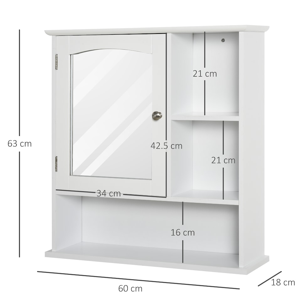 image 1 of kleankin Bathroom Cabinet, Wall Mount Storage Organizer with Mirror, Adjustable Shelf for Bathroom, Kitchen, Bedroom, White