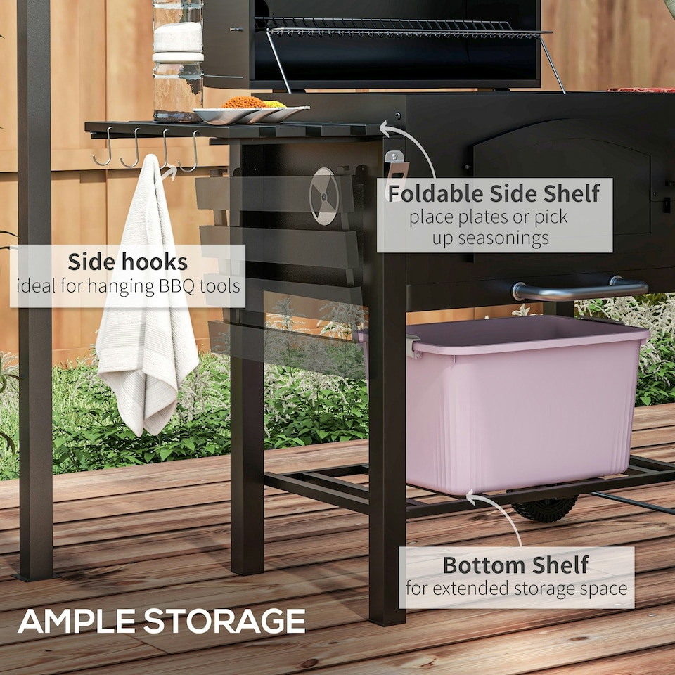 image 1 of Outsunny Charcoal Grill BBQ Trolley w/ Adjustable Charcoal Height & Thermometer