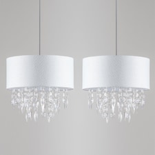 Pair Large 40cm Easy Fit Shade Textured White Silver Fleck Acrylic Droplets | White | Clear | Large | 2