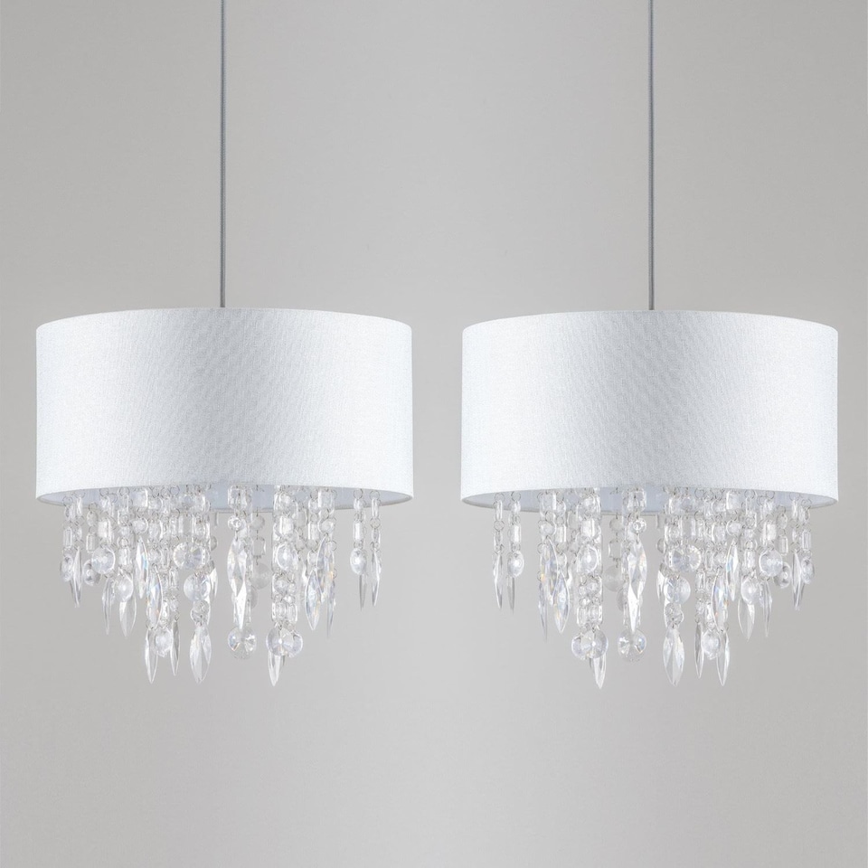 image 1 of Pair Large 40cm Easy Fit Shade Textured White Silver Fleck Acrylic Droplets | White | Clear | Large | 2