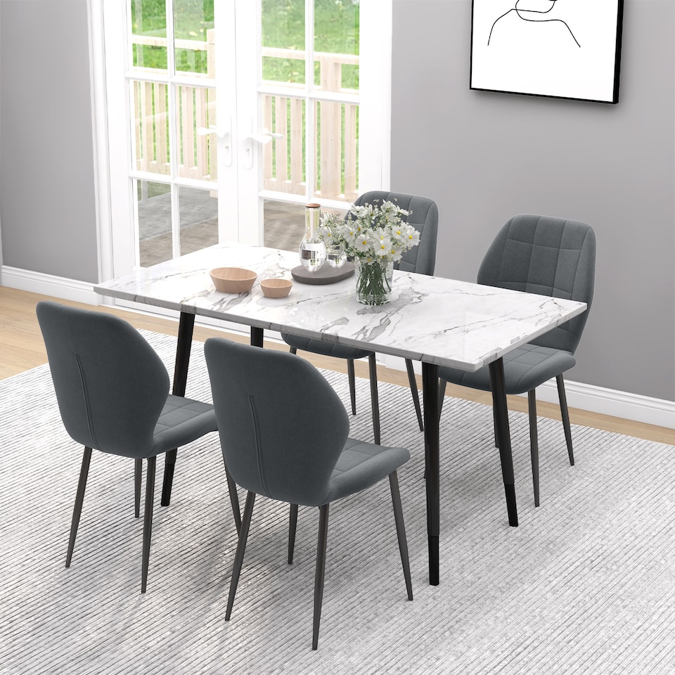 image 1 of HOMCOM Dining Chairs Set of 4, Modern Style Flannel Upholstered Kitchen Chairs with Backs and Steel Legs, for Living Room, Dining Room, Bedroom, Dark Grey