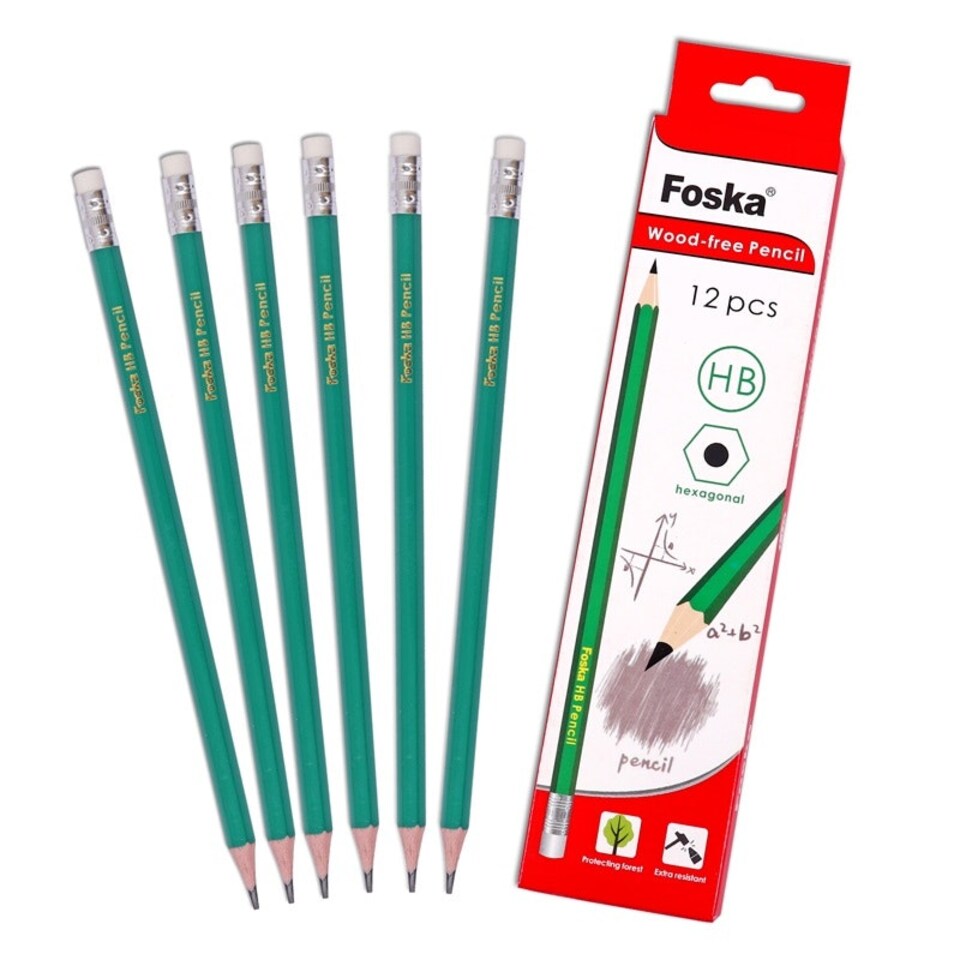 image 1 of Pack of 12 7'' Flexible Sharpened Plastic Wood- Free HB Pencils with Eraser