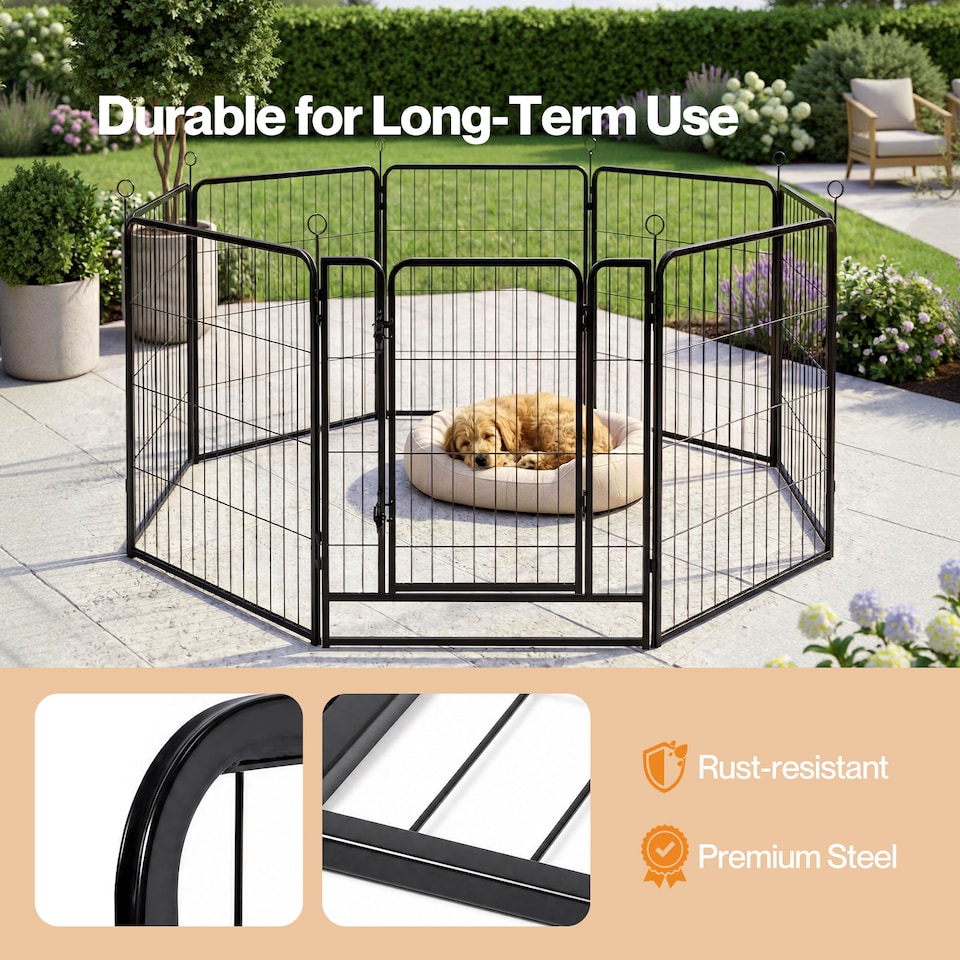 image 1 of Skylos Dog Pen 8 Panel Steel Playpen Foldable Indoor Outdoor Pet Enclosure Black
