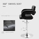 image 5 of HOMCOM Swivel Bar Stool with Extra Large Seat, PU Leather Upholstered Adjustable Barstool with Back, Arm and Footrest, Breakfast Bar Chair for Bistro, Kitchen, Black