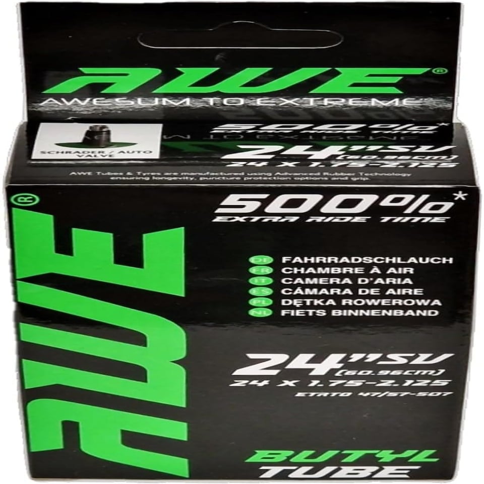 image 1 of AWE Butyl Rubber 24" MTB/Bike Inner Tube 24 x 1.75-2.125 Schrader Valve