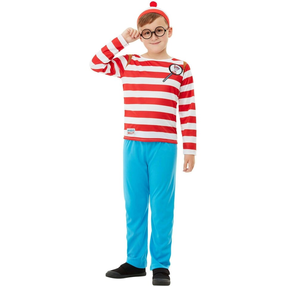 image 1 of Wheres Wally? Boys Deluxe Costume Set - White/Red - 10-12 Years