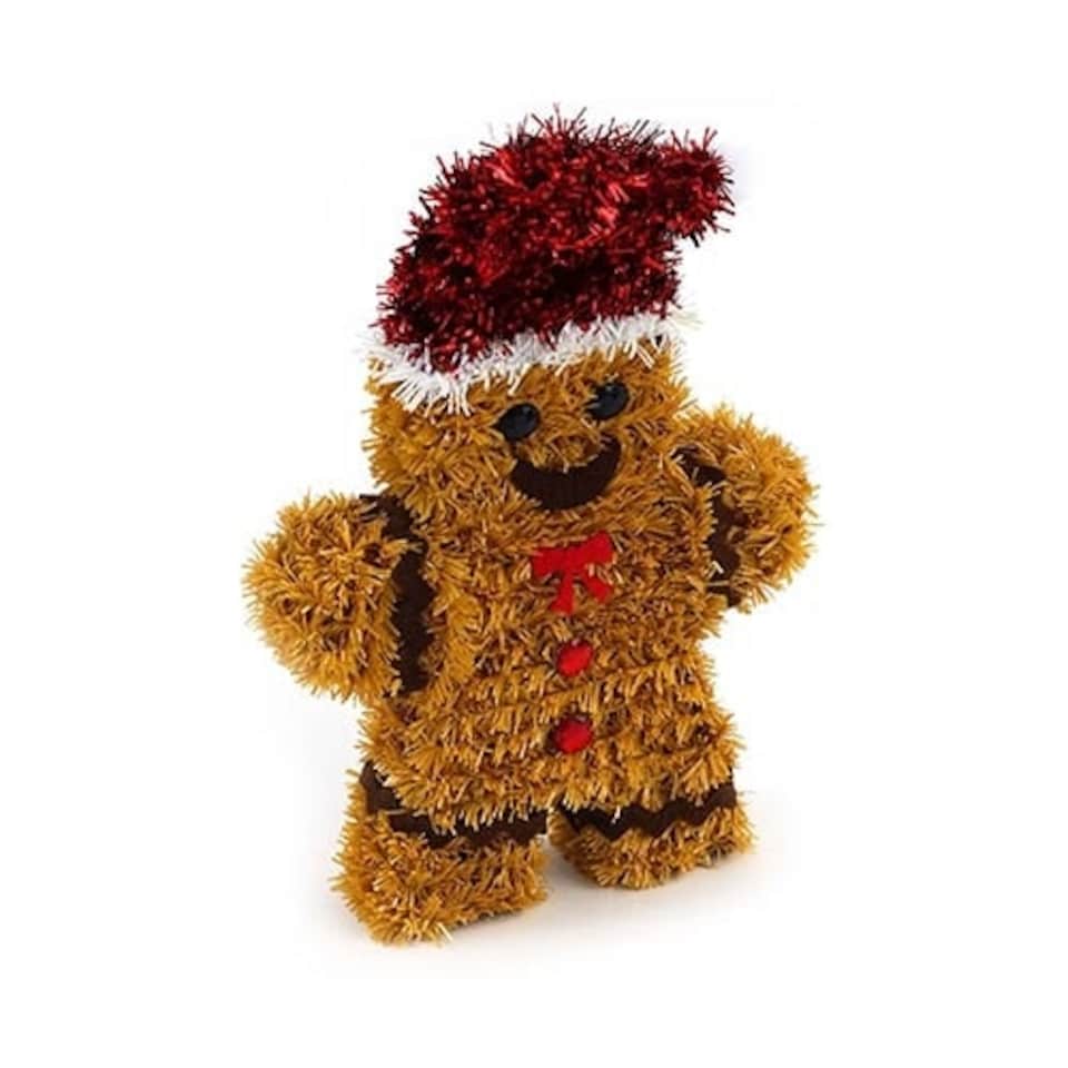 Tinsel Gingerbread Man with Red Santa Hat Christmas Hanging Decoration 16cm