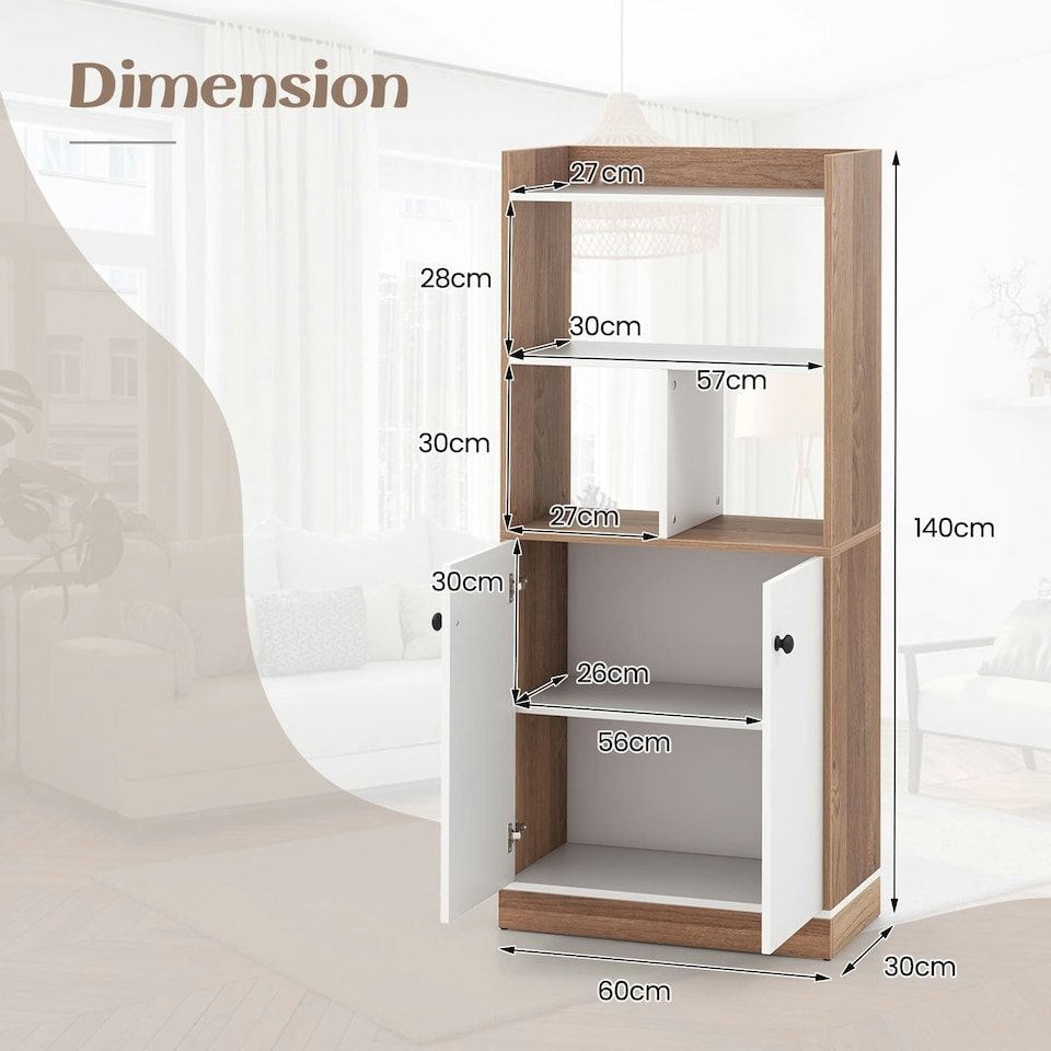 image 1 of COSTWAY 3-Tier Tall Bookshelf Modern Display Cabinet White