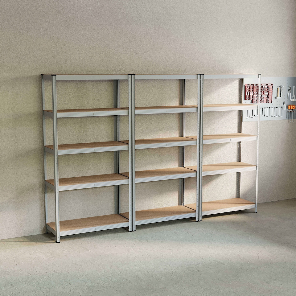 image 1 of Home Vida 5 Tier Heavy Duty Garage Shelves Adjustable Steel Shelving Storage Units - Holds Upto 875kg Per Bay - Galvanised - 3 Bays