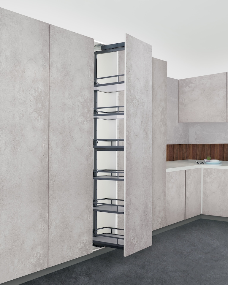 image 1 of FittingsCo, IVIRO Pull Out Larder Unit, 6 Solid Base Baskets, Telescopic Height 1920 2250mm, Suits 300mm Cabinets
