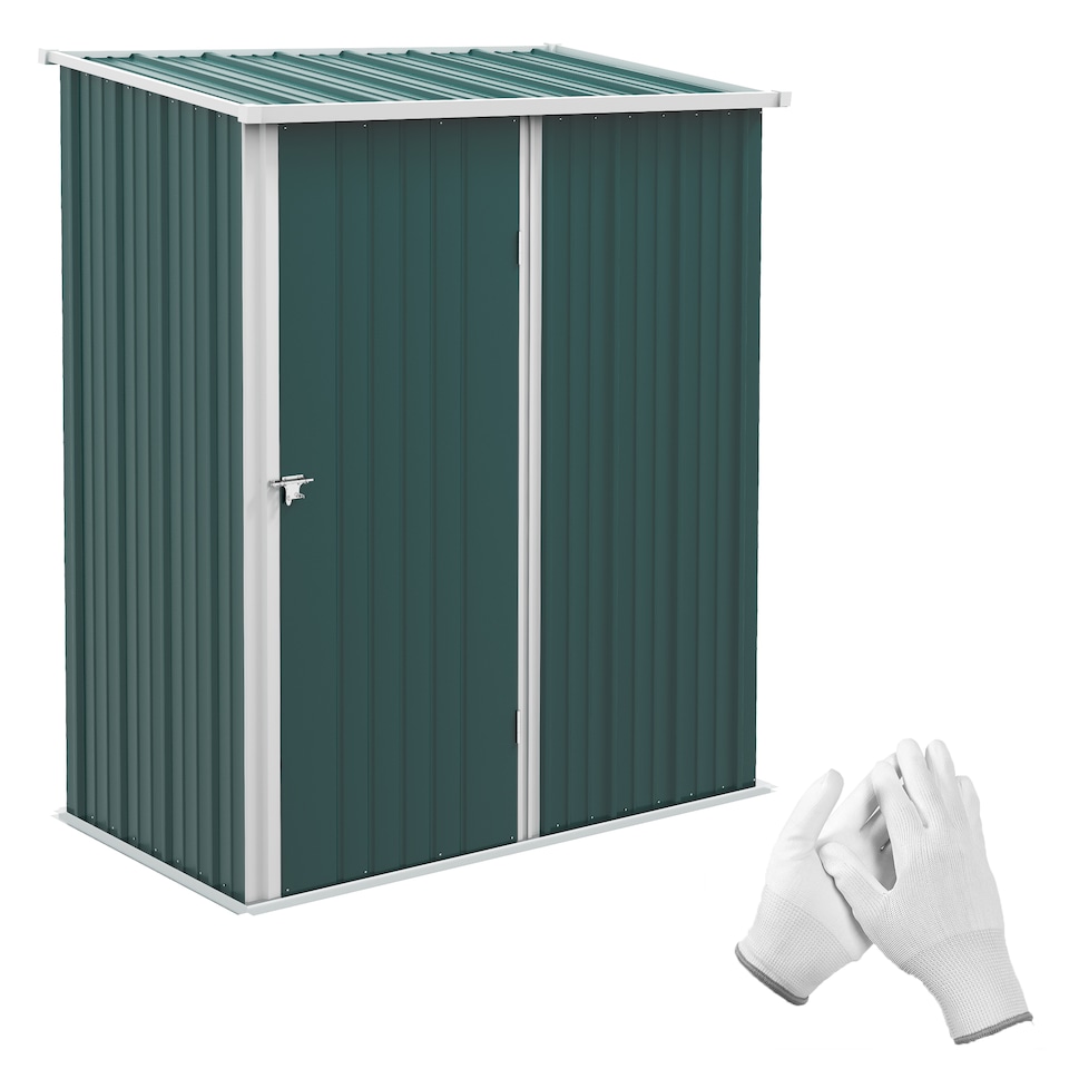 image 1 of Outsunny 5ft x 3ft Lean to Garden Shed, Metal Outdoor Storage Shed with Single Lockable Door, Tool Storage Shed for Garden, Patio, Green