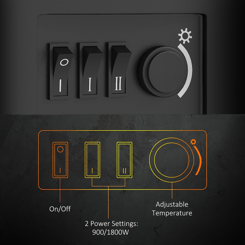 image 1 of HOMCOM Fireplace Electric Heater Stove w/ Thermostat Control Black Freestanding | Black