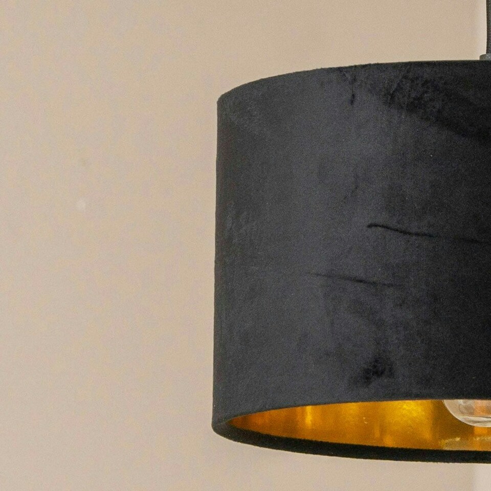 image 1 of ValueLights Reni Small Black Velvet Gold Inner Lamp Shade Black