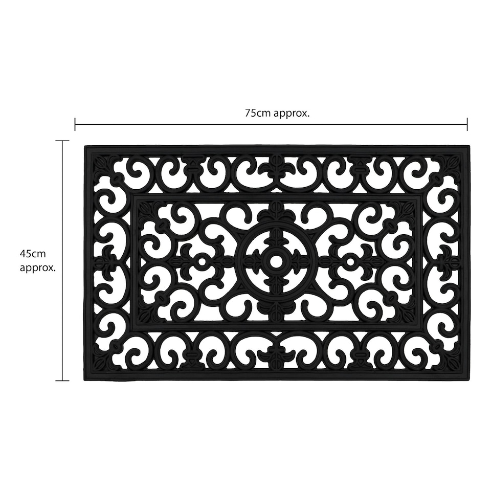 image 1 of JVL Lexi Wrought Iron Effect Rubber Door Mat and Runner Set - Black