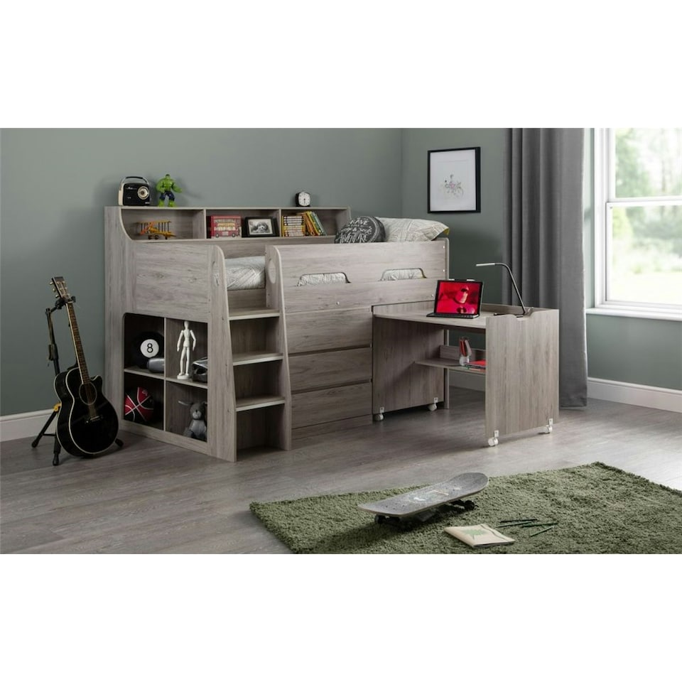 image 1 of Grey Oak Space Saver Midsleeper Cabin Bed 3ft (90cm)