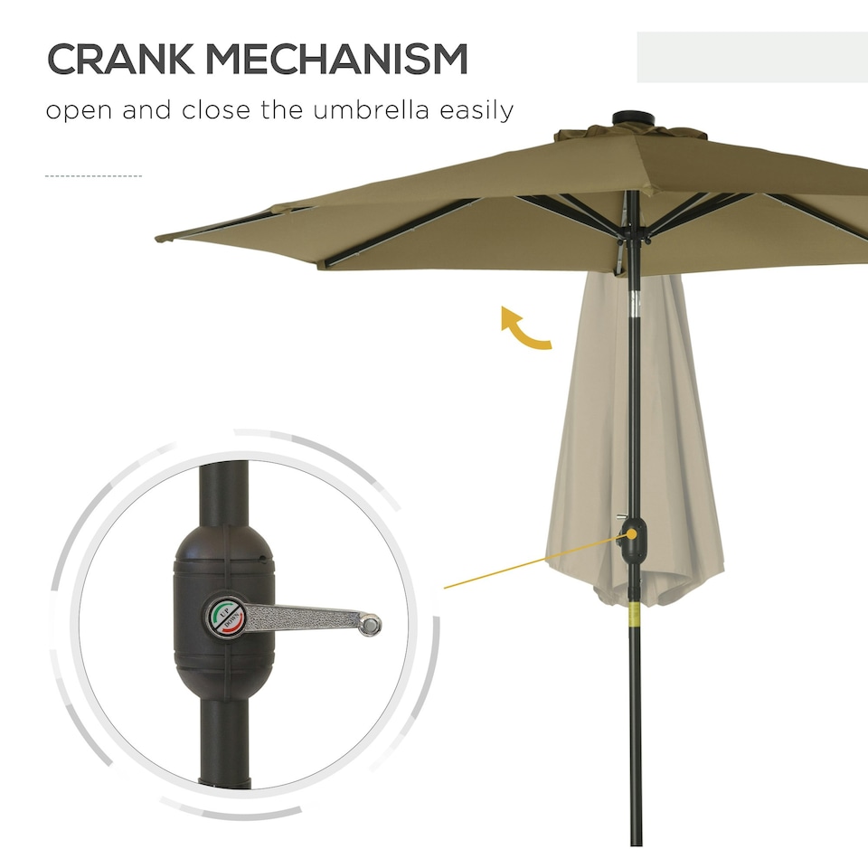 image 1 of Outsunny LED Solar Powered Parasol Umbrella Garden Tilt String Light
