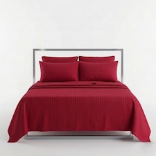 Luxury Satin Stripe T250 Cotton Rich Soft Flat Sheet Bed Linen | Red | Super King