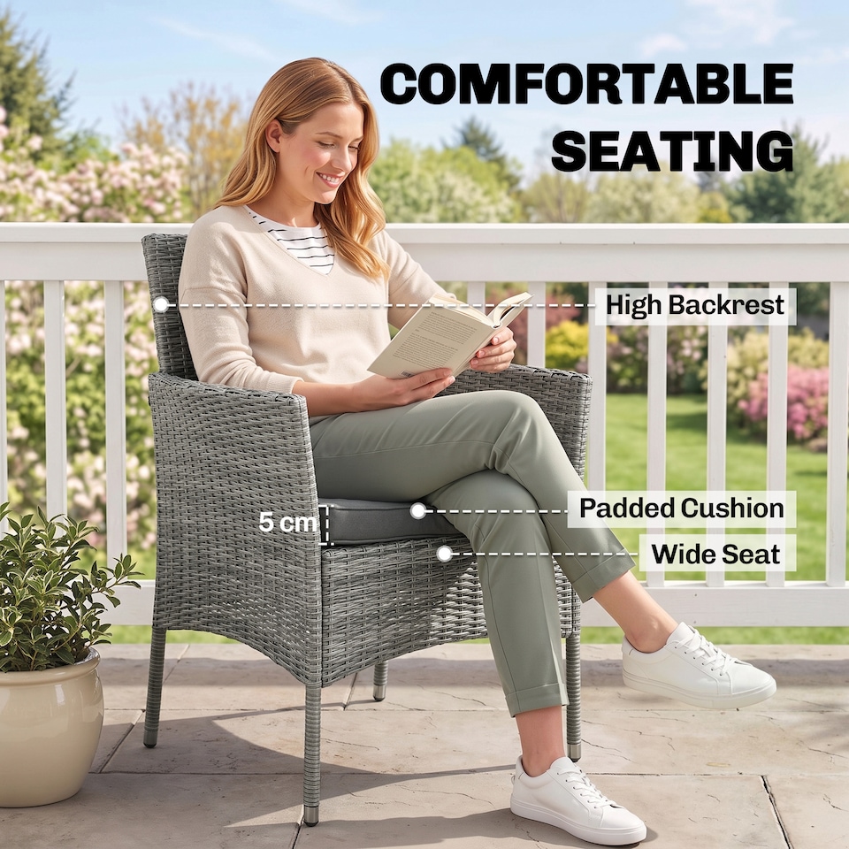 image 1 of Outsunny 7-Piece Rattan Dining Set for 6 with Cushions, Glass Top Table
