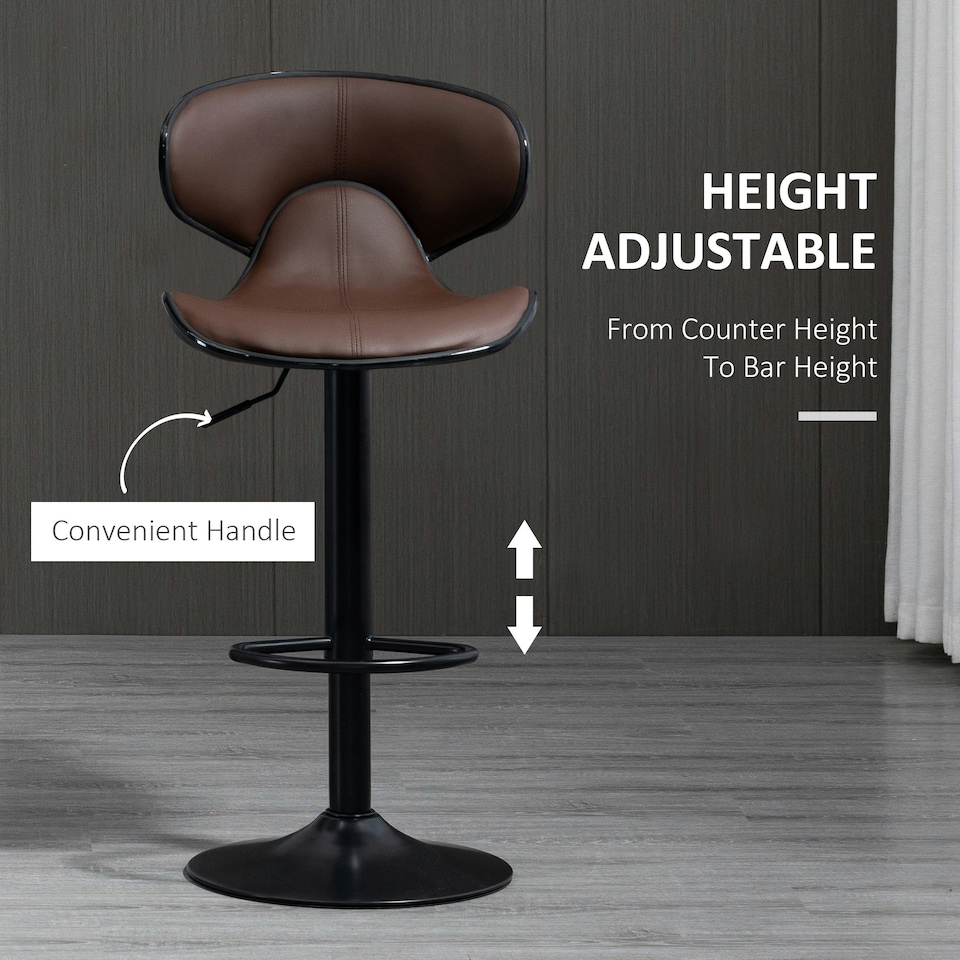 image 1 of HOMCOM Adjustable Swivel Bar Stools Set of 2 for Counter Bar, Brown