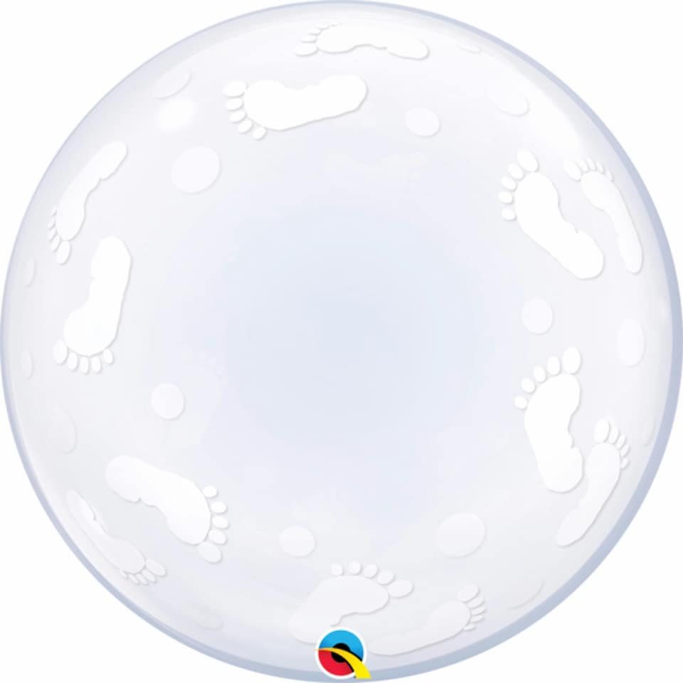 Qualatex Deco Baby Footprints Single Bubble Balloon - White - One Size