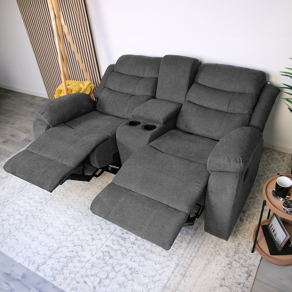 image 1 of Boston 2 Seater Manual Recliner Sofa w Drinks Console Grey