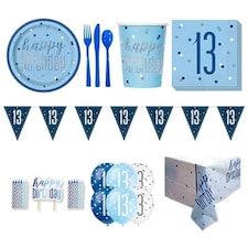 Blue Glitz 13th Birthday 8 Person Deluxe Party Pack