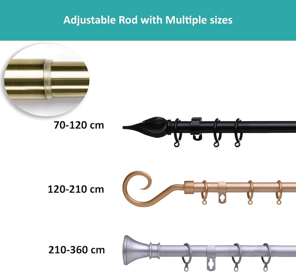 image 1 of 19 mm Extendable Metal Curtain Pole Rods - White (Spiral Finials, 70-120 cm)