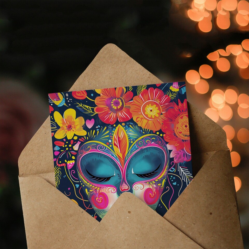 image 1 of Floral Headdress Love Hearts Flowers Auntie Birthday Card