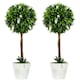 image 1 of HOMCOM Set of 2 Potted Artificial Plants Ball Tree with Flowers, Pink