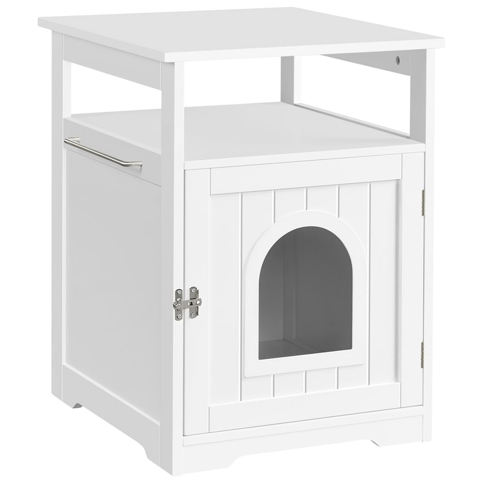 image 1 of Yaheetech Wooden Cat Litter Box with Open Shelf White | One Size