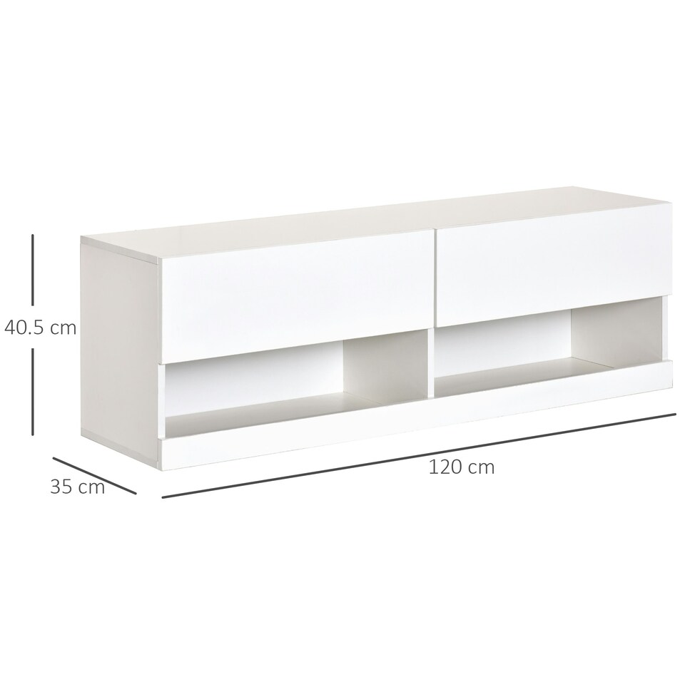 image 1 of HOMCOM Wall Mount TV Stand W/ LED Lights Media Console with Storage & Cable Hole
