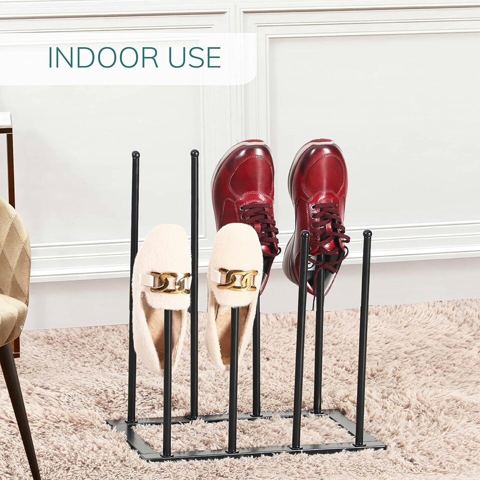 image 1 of 4 Pair Dryer Metal Welly Walking Boot Stand Shoe Rack Garden Shed Home Storage Black