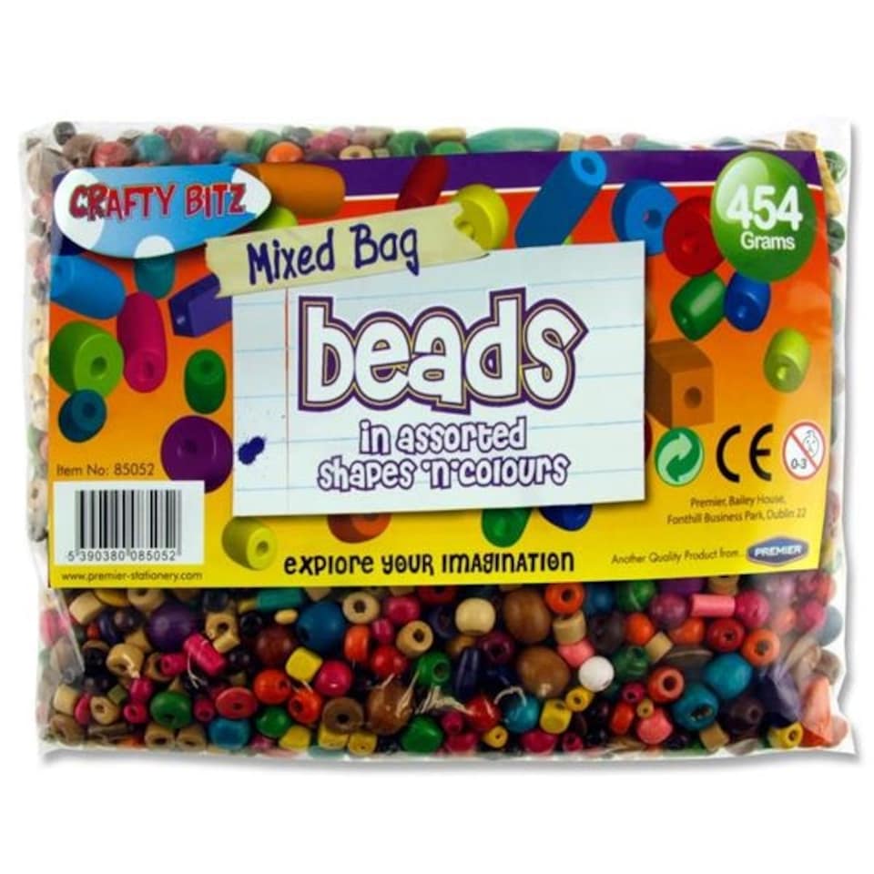 Bag of 454gm Wooden Multicoloured Assorted Sizes Beads by Crafty Bitz