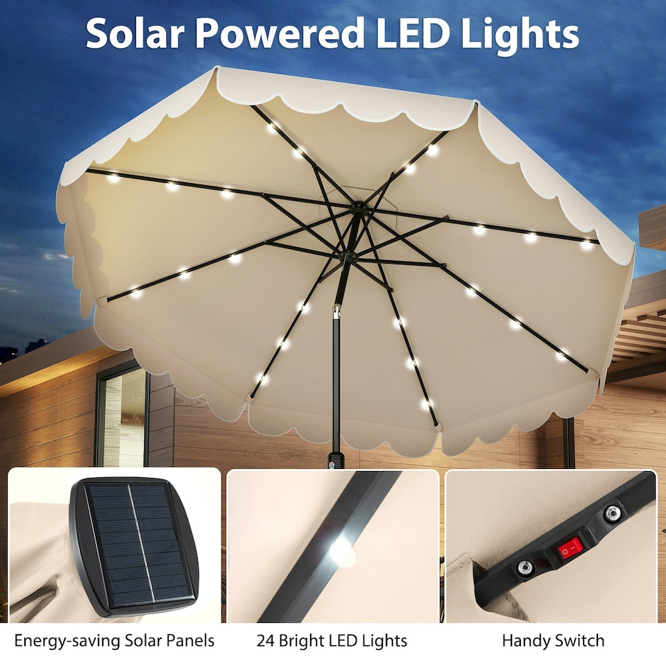 image 1 of COSTWAY 10FT/3M Solar Garden Parasol Sun Shade Canopy Beige Cream