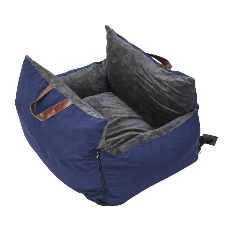 image 1 of Living and Home Plush Pet Car Seat Bed with Handle & Strap - Navy | Blue | One Size