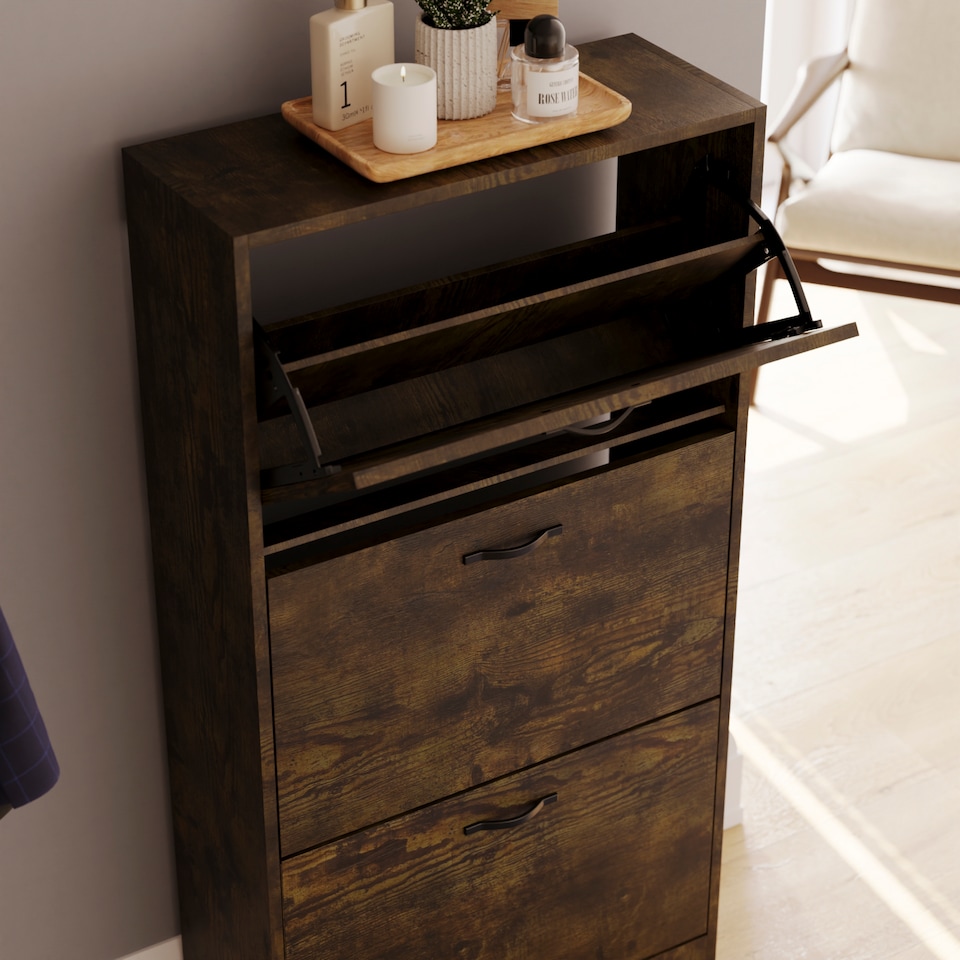 image 1 of Vida Designs 3 Drawer Shoe Cabinet Shoe Rack Storage Cupboard, Dark Wood