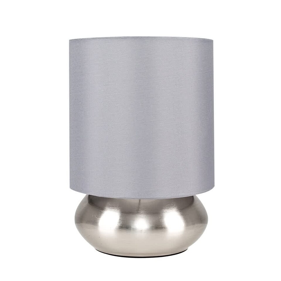 image 1 of ValueLights Pair Of Modern Brushed Chrome Bedside Touch Table Lamps With Grey Shades