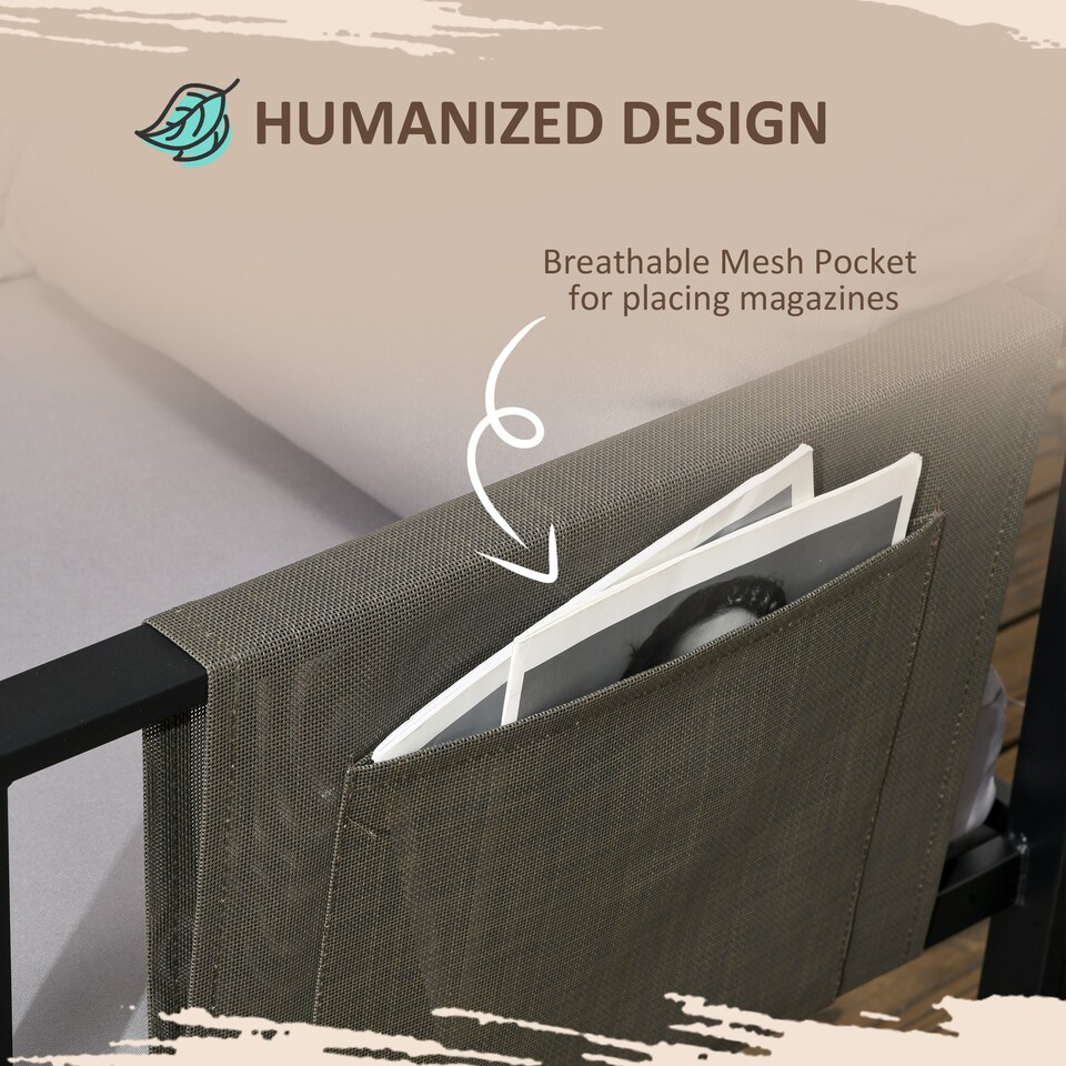 image 1 of Outsunny 5 Seater Garden Corner Sofa Set, 4 Pieces Metal Garden Furniture Set with Loveseats, Glass Top Coffee Table, Breathable Mesh Pocket, Outdoor Conversation Furniture with Cushions, Light Grey